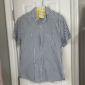 Express Blue and White Striped button down short sleeve shirt